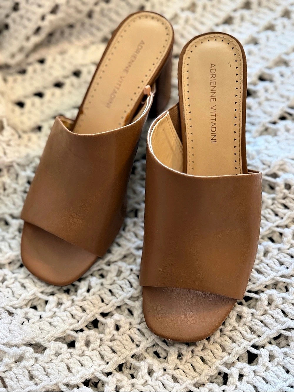 Adrienne Vittadini Brown Block Heel Mules Like New
